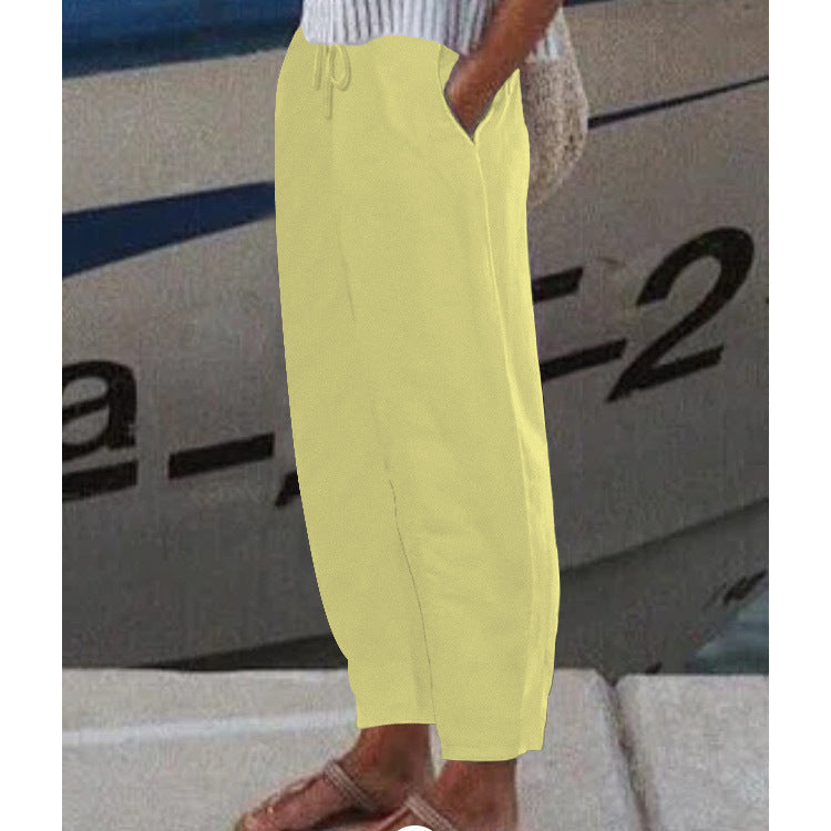 Damen Ankle Harem Hose mit Kordelzug, Seitentaschen und elastischem Knöchelbund Drune