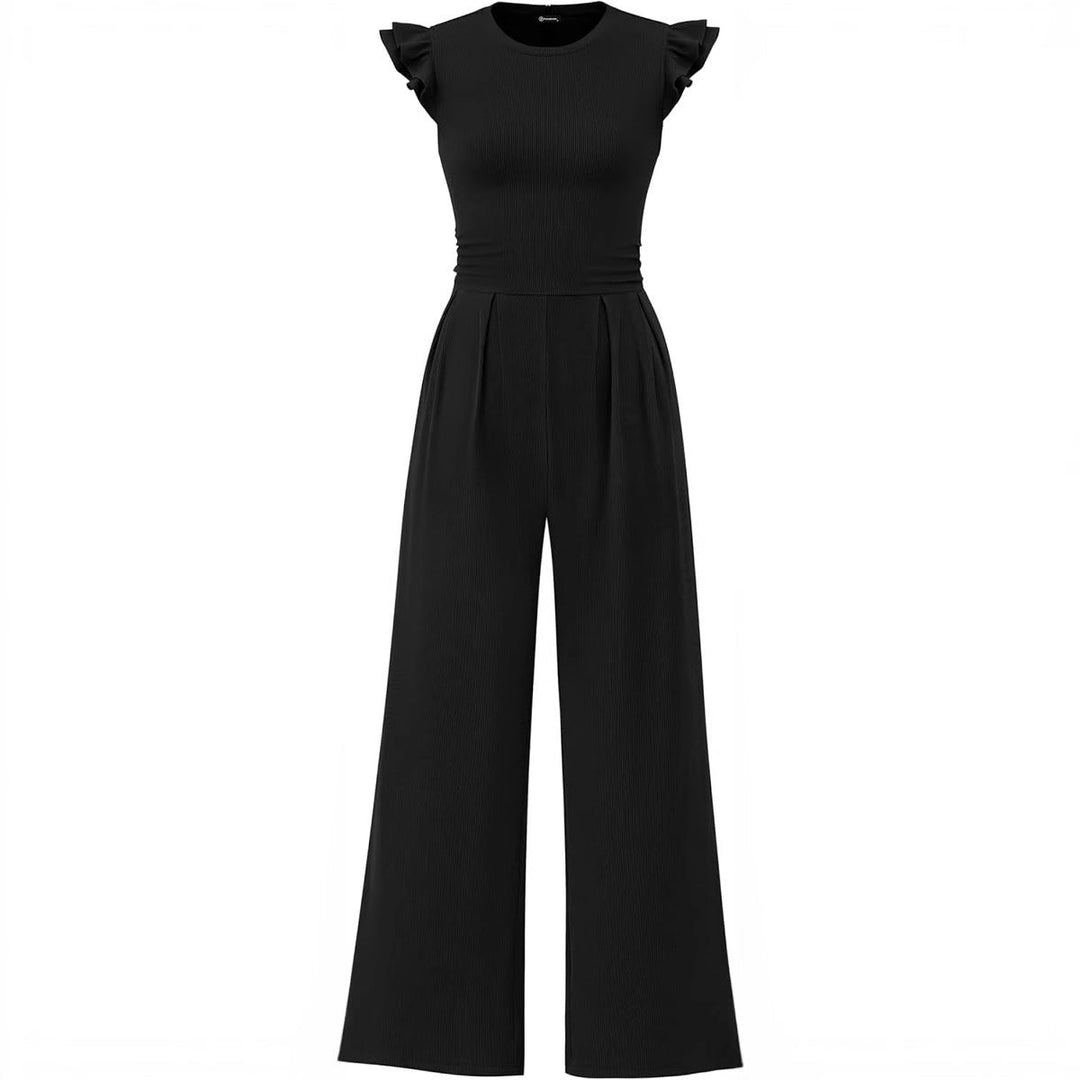 Damen eleganter Jumpsuit mit Puffärmeln und weitem Bein Drune