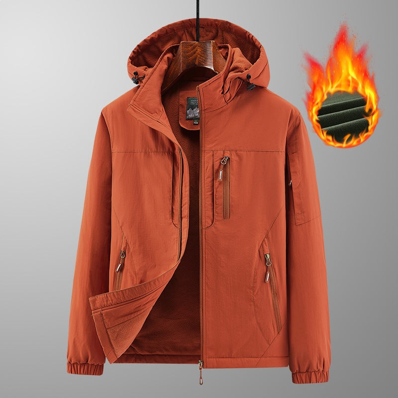 Herren Leichte Wind- und Thermo-Softshelljacke mit Kapuze, fleecegefüttert & Multifunktionstaschen Drune