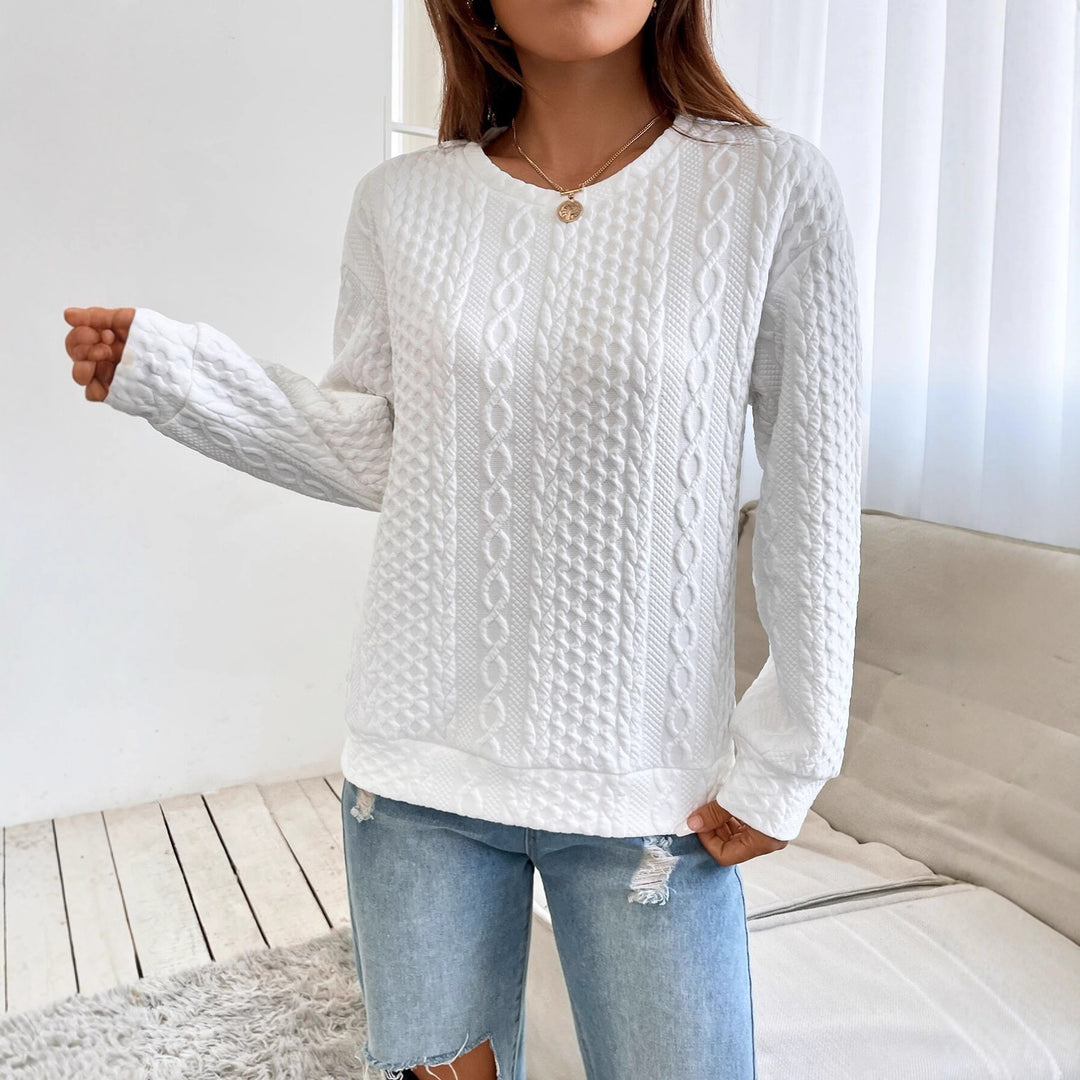 Damen Zopfmuster‑Sweatshirt mit Rundhals, texturierter Oberfläche und lockerer Passform Drune
