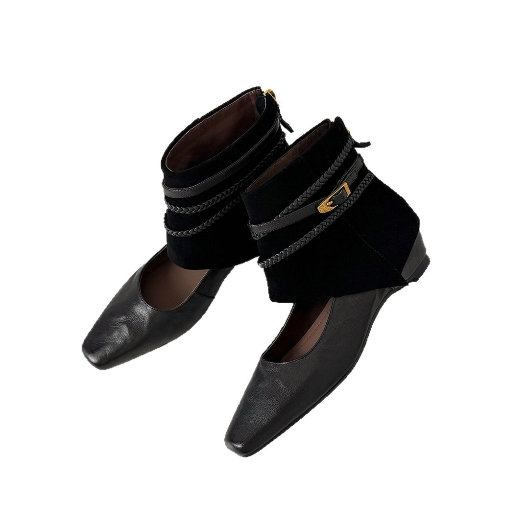 Damen Ankle‑Slipper mit umschlagbarem Velours‑Schaft und geflochtenen Zierriemen Drune