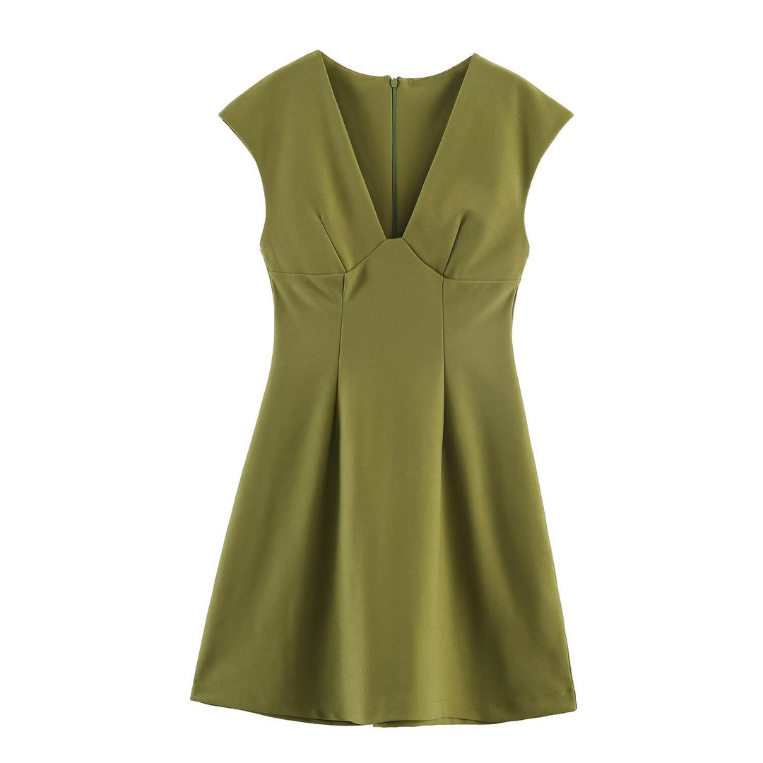 Damen elegantes Kurzkleid mit V-Ausschnitt und A-Linien-Schnitt Drune