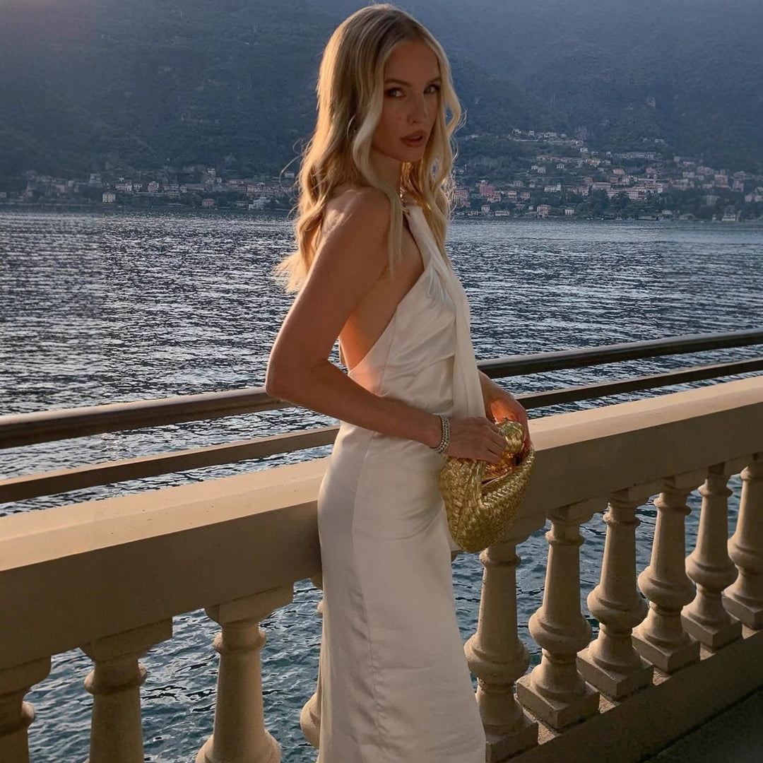 Damen Elegantes Maxikleid mit gerafftem Oberteil und hochwertigem Satinfinish Drune