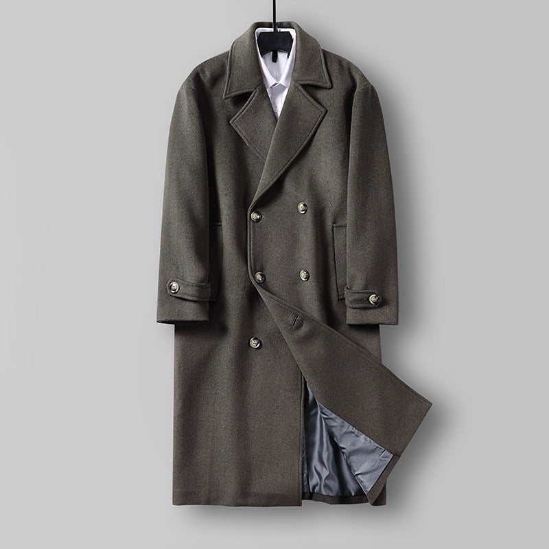 Herren Langer Doppelreihiger Wollmantel mit minimalistischer Silhouette und Schalkragen Drune