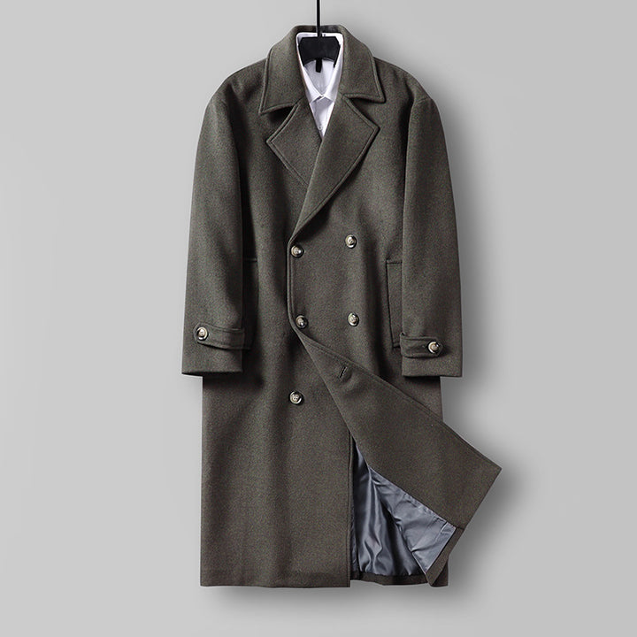 Herren Langer Doppelreihiger Wollmantel mit minimalistischer Silhouette und Schalkragen Drune
