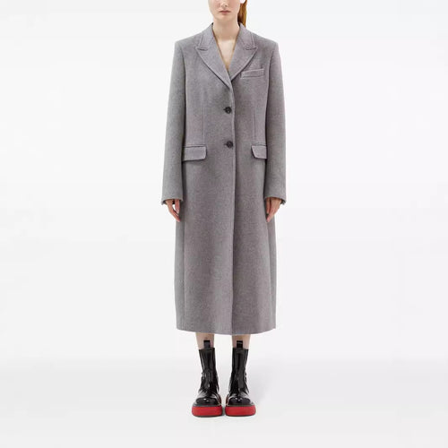Damen Maxilanger Einreihiger Longcoat im minimalistischen Tailoring mit Pattentaschen Drune