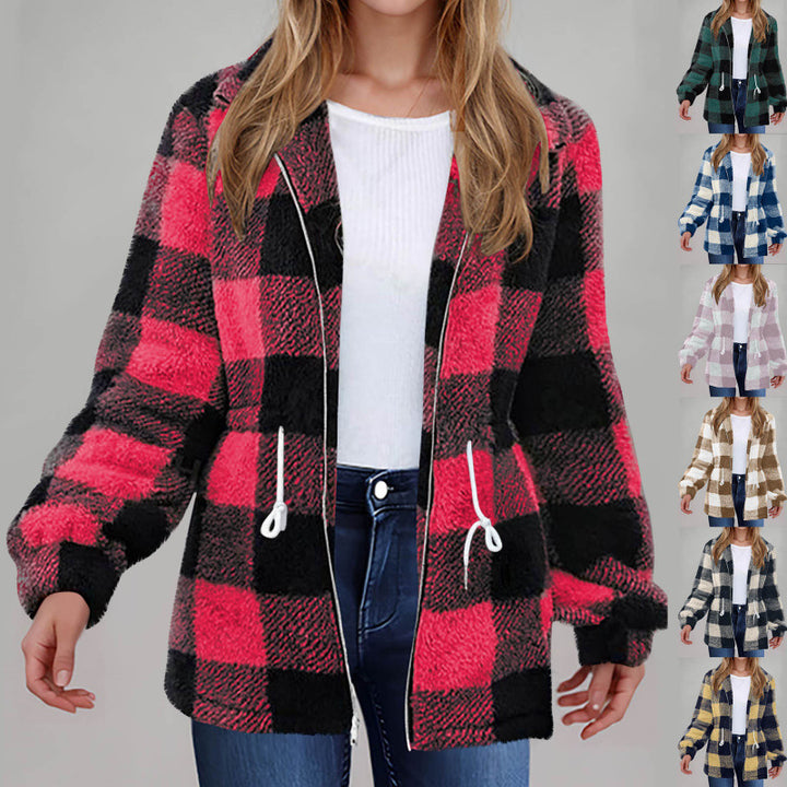 Damen kuschelige Oversize-Jacke mit kariertem Muster Drune