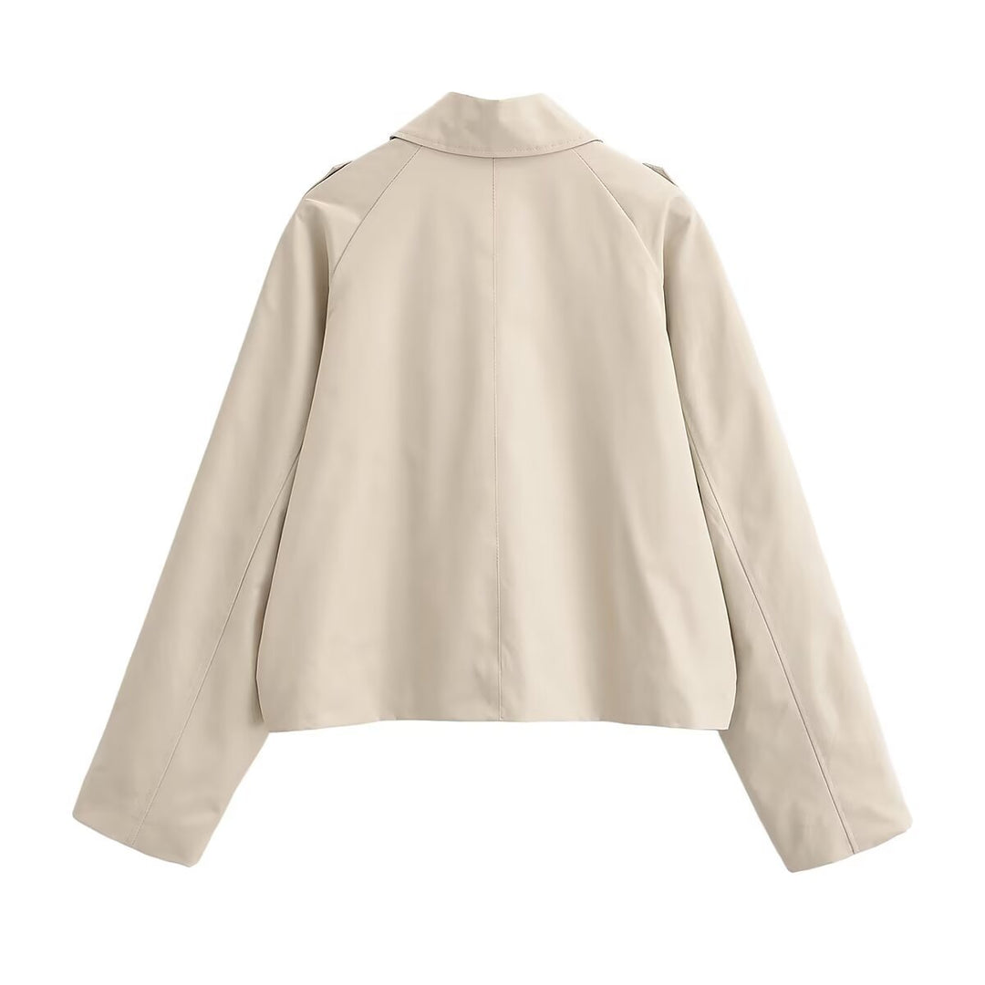 Damen Cropped Trenchjacke im Boxy‑Schnitt mit Schulterklappen und Druckknöpfen Drune