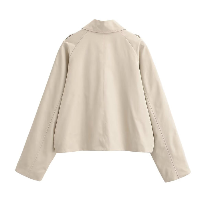 Damen Cropped Trenchjacke im Boxy‑Schnitt mit Schulterklappen und Druckknöpfen Drune