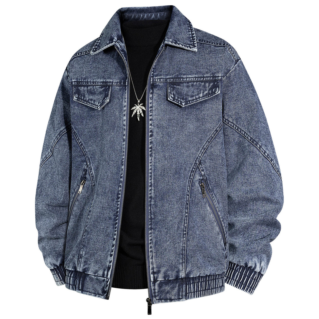 Herren Übergroße Jeans-Bomberjacke mit Stone-Wash, Reißverschluss und geripptem Saum Drune