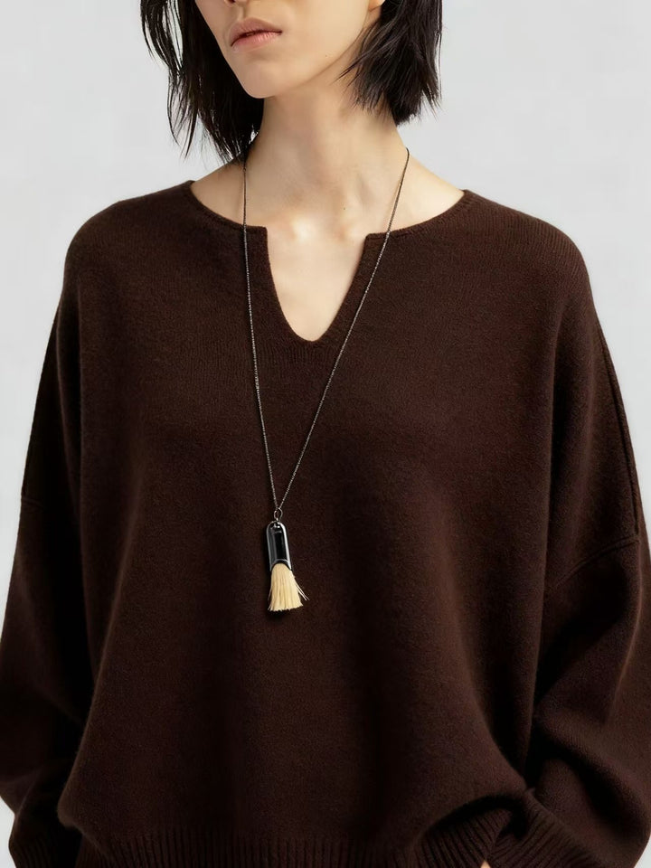 Damen Oversized Strickpullover mit V-Ausschnitt Drune