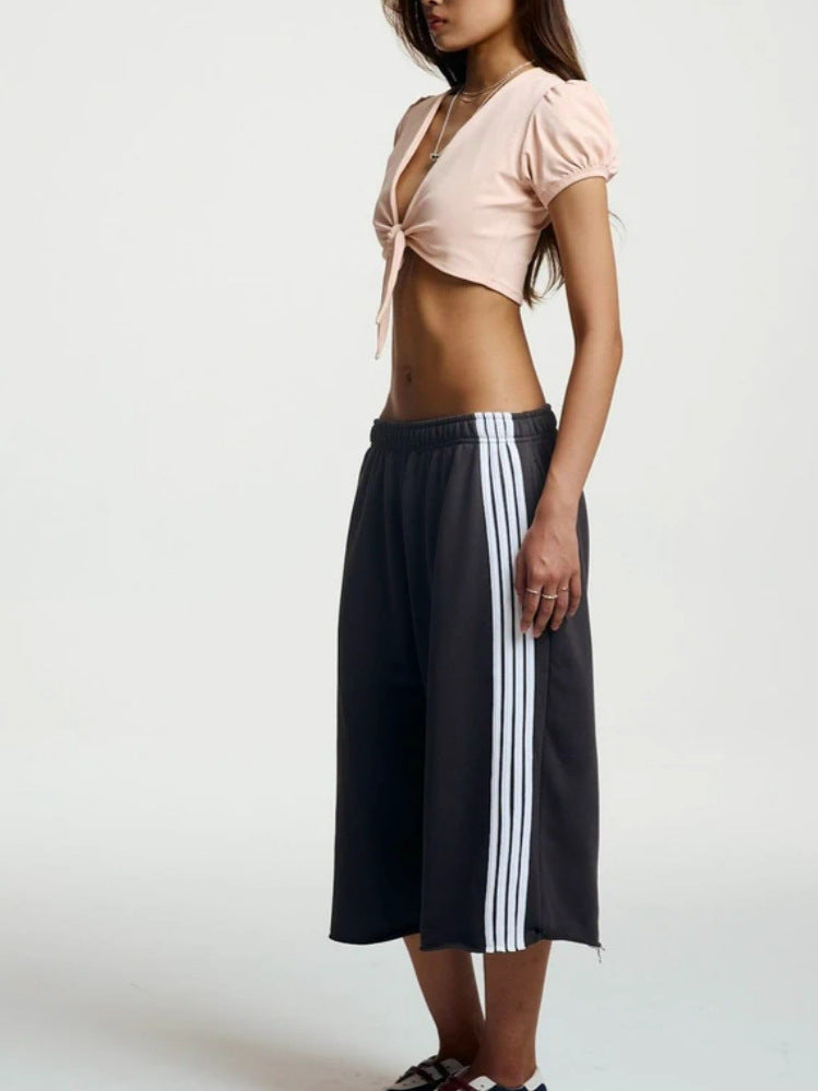 Damen lässige Sport-Bermudashorts mit seitlichen Streifen Drune