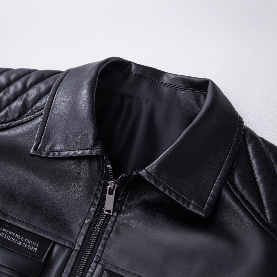Herren Modische Lederjacke mit Schulterpolster Drune