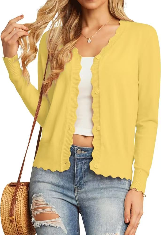 Damen elegante Strickjacke mit gewelltem Saum Drune