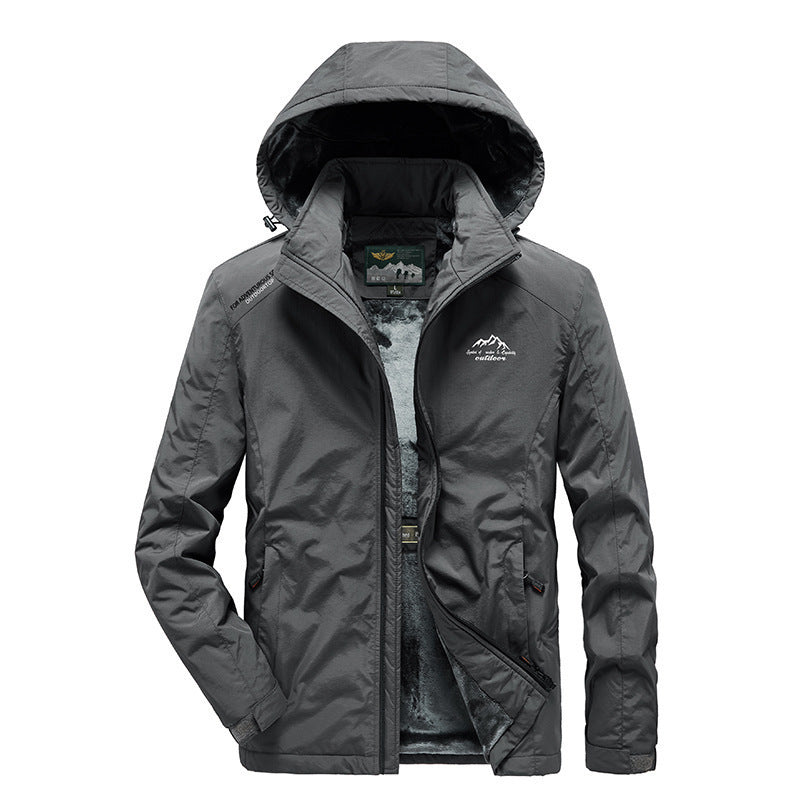 Herren Outdoorjacke mit Plüsch-Innenfutter, verstellbarer Kapuze und winddichter Front Drune