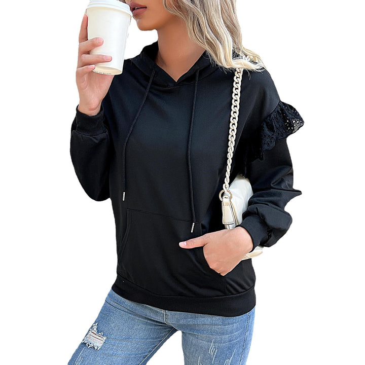 Damen Kapuzenpullover mit Spitzenvolants an den Schultern Drune