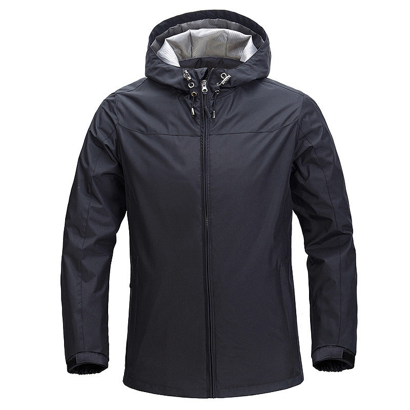 Unisex Leichte packbare Regen- und Windjacke mit verstellbarer Kapuze und atmungsaktivem Futter Drune