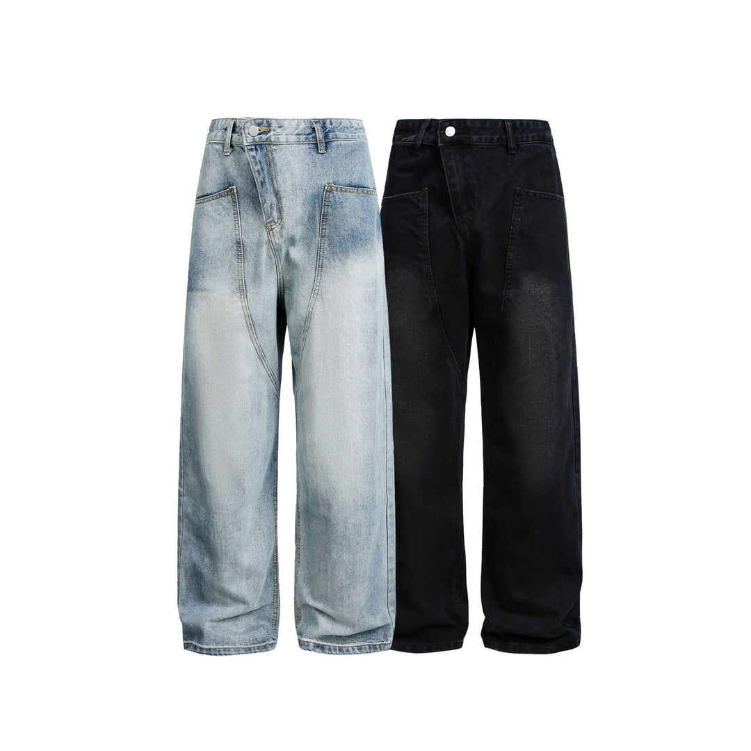 Damen Weite High‑Waist Jeans im Carpenter‑Style mit aufgesetzten Fronttaschen Drune