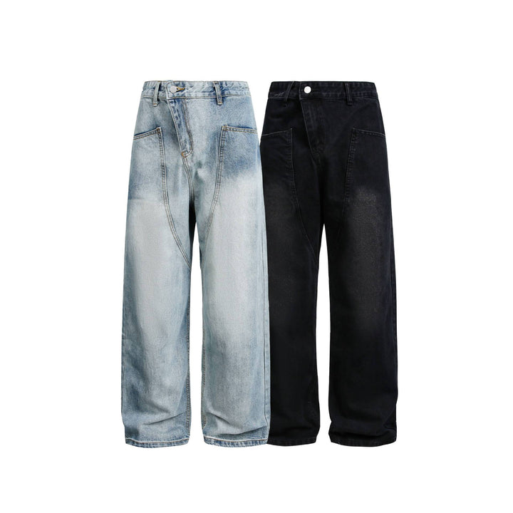 Damen Weite High‑Waist Jeans im Carpenter‑Style mit aufgesetzten Fronttaschen Drune