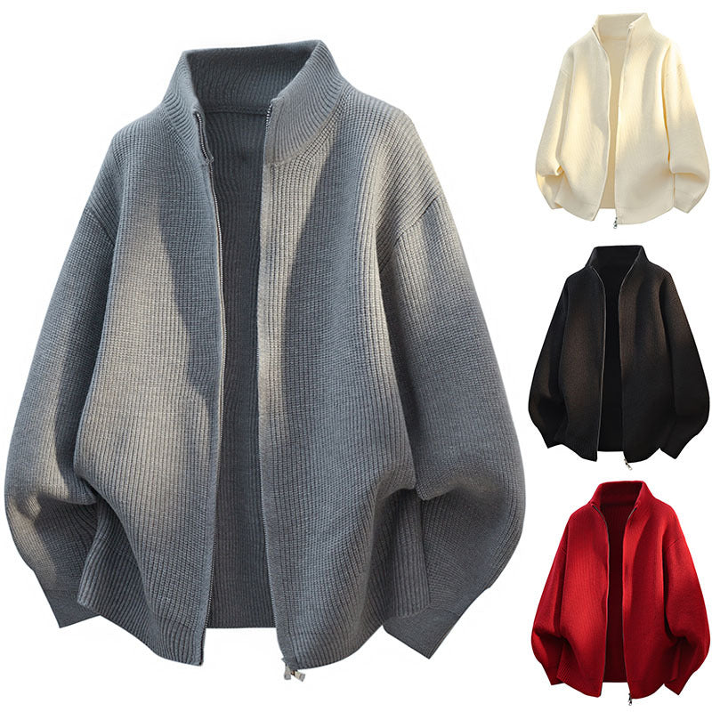 Damen Oversized Strickjacke mit hohem Kragen und Reißverschluss Drune