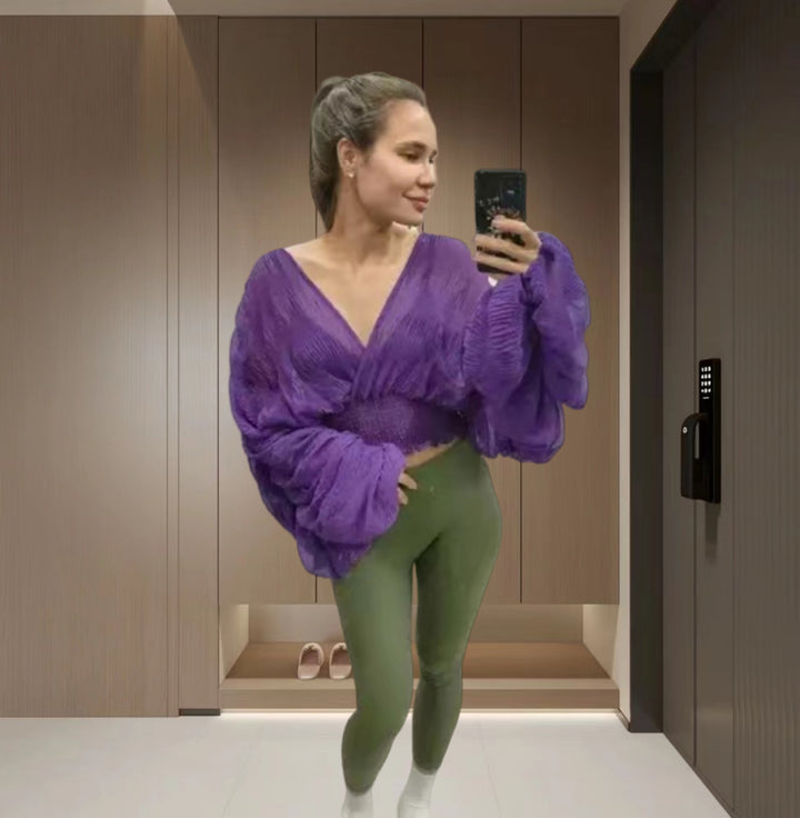 Damen Wickelbluse mit voluminösen Ärmeln und elegantem Design Drune