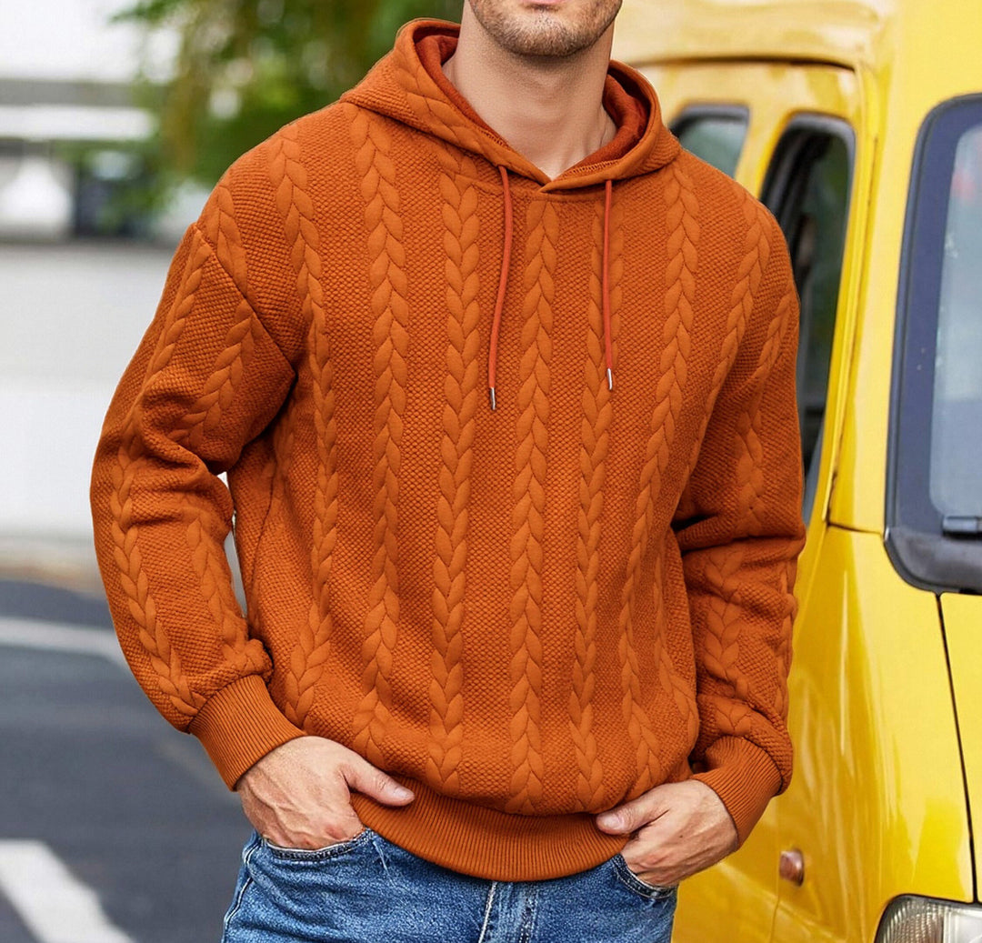 Herren Kapuzenpullover mit erhabenem Flechtrelief und weichem Innenfutter Drune