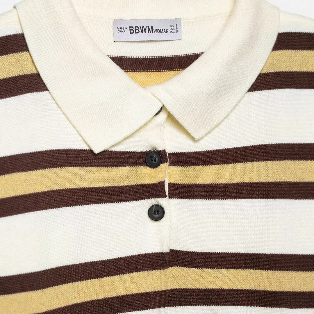 Damen Gestreifter Strick‑Polo‑Pullover im Oversize‑Cropped‑Schnitt Drune