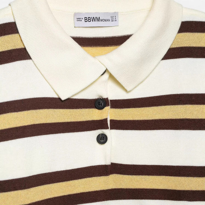 Damen Gestreifter Strick‑Polo‑Pullover im Oversize‑Cropped‑Schnitt Drune