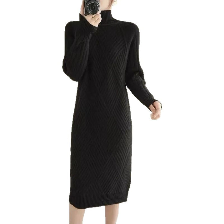 Damen Strickkleid mit Stehkragen und Rippmuster Drune