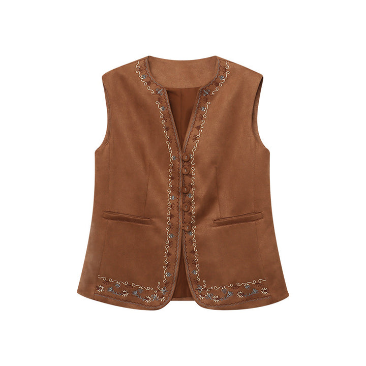 Damen elegante Wildlederweste mit kunstvollen Stickereien Drune