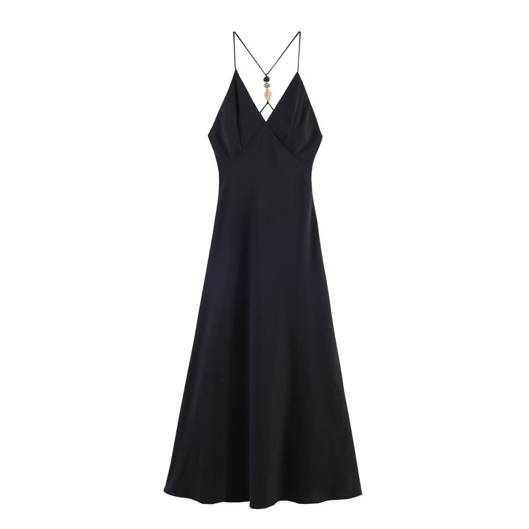 Damen Maxikleid mit zartem Spaghettiträgerdesign und eleganter Drapierung Drune