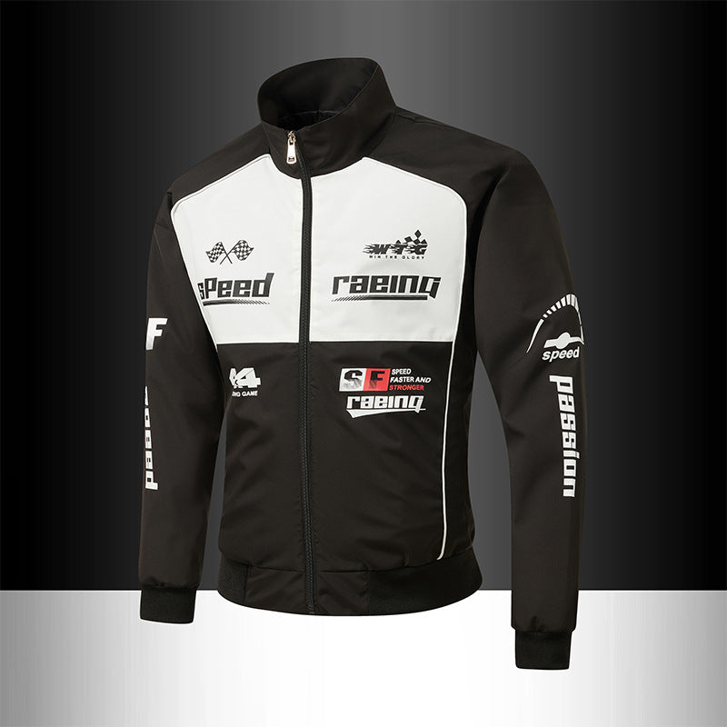 Herren Trackjacke im Motorsport-Look mit Logoprints und Stehkragen Drune