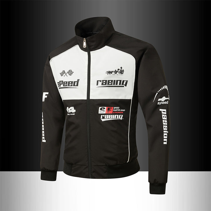 Herren Trackjacke im Motorsport-Look mit Logoprints und Stehkragen Drune