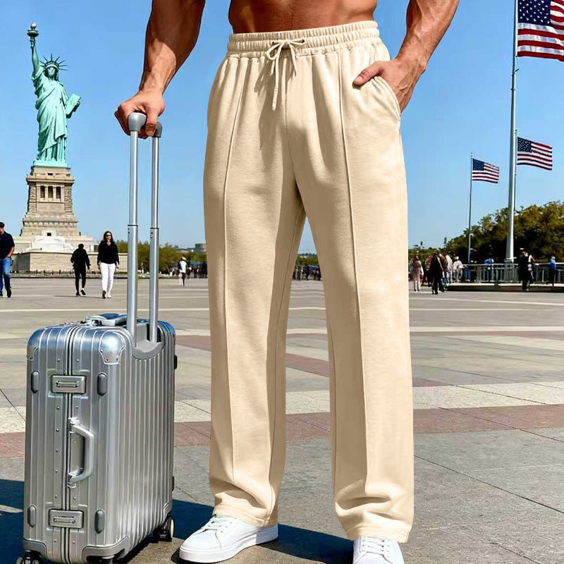 Herren Weite Travel-Loungehose mit Bügelfalte, elastischem Tunnelzug und seitlichen Eingrifftaschen Drune
