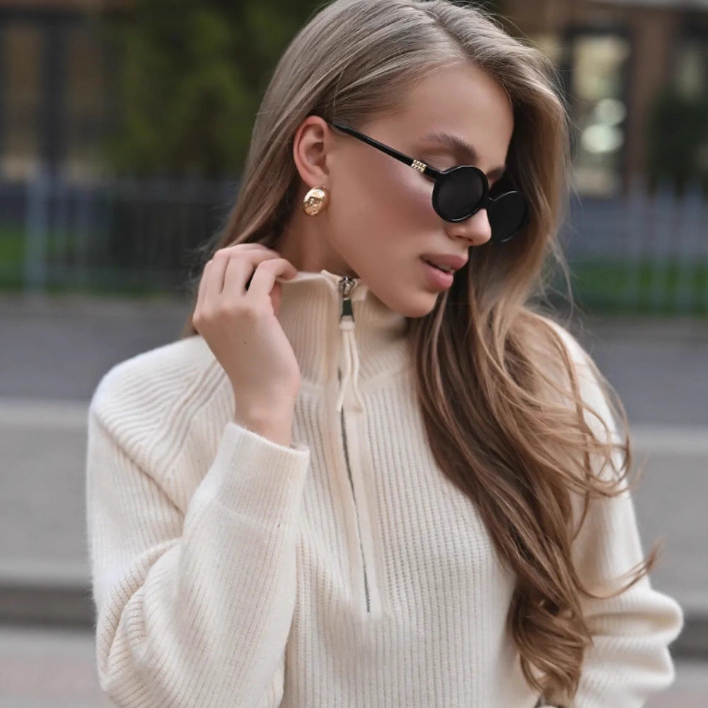 Damen Eleganter Pullover mit halbem Reißverschluss Drune