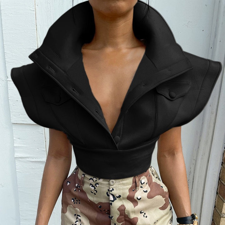 Damen Cropped Blazer mit oversized Kragen Drune