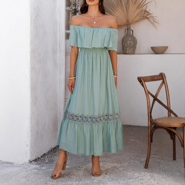 Damen Off-Shoulder Maxikleid mit Rüschendetails Drune