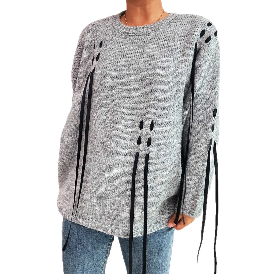 Damen stylischer Pullover mit einzigartigem Schnür-Design Drune