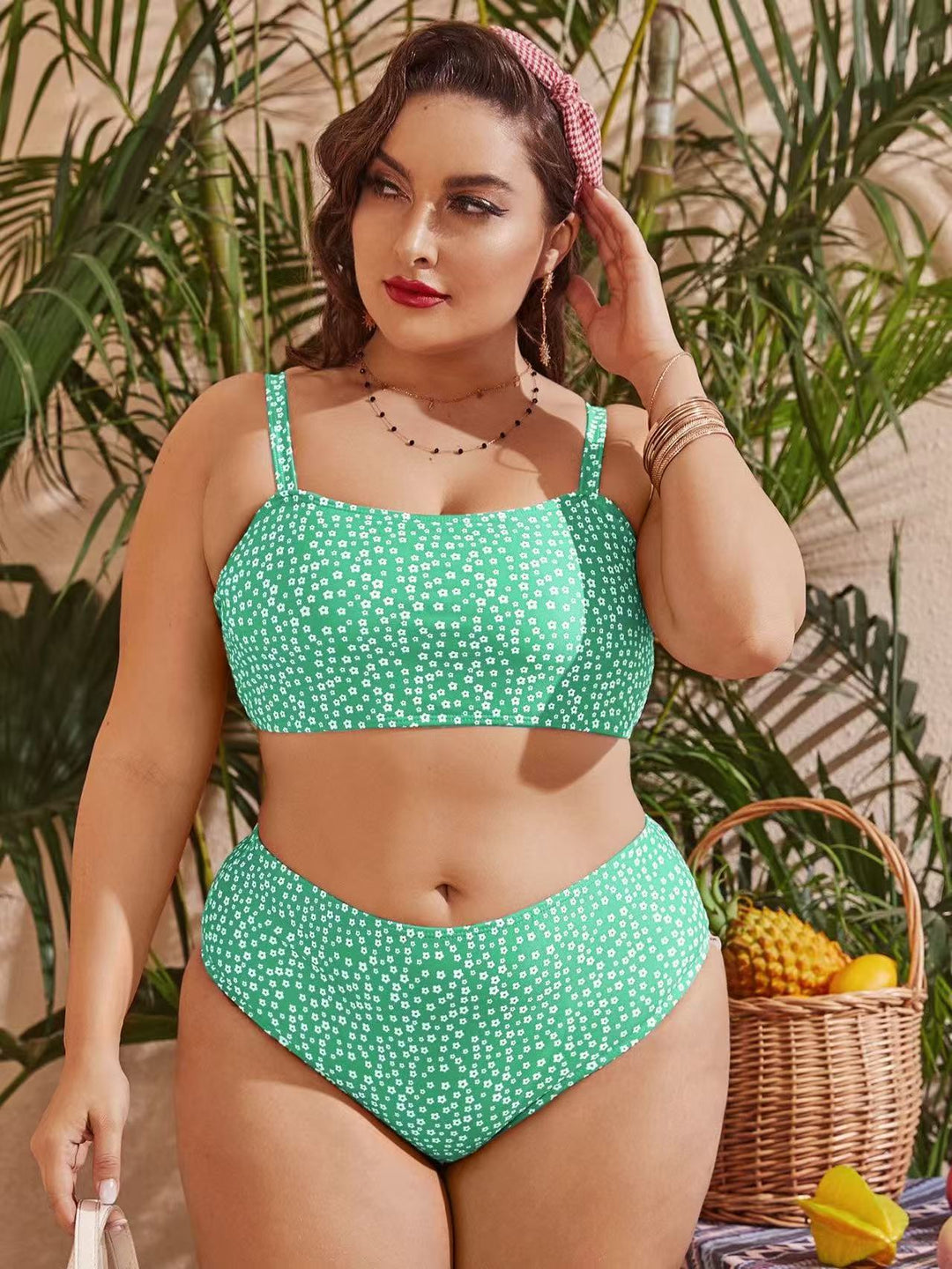 Damen Hochgeschnittener Bikini mit verspieltem Punktedesign Drune