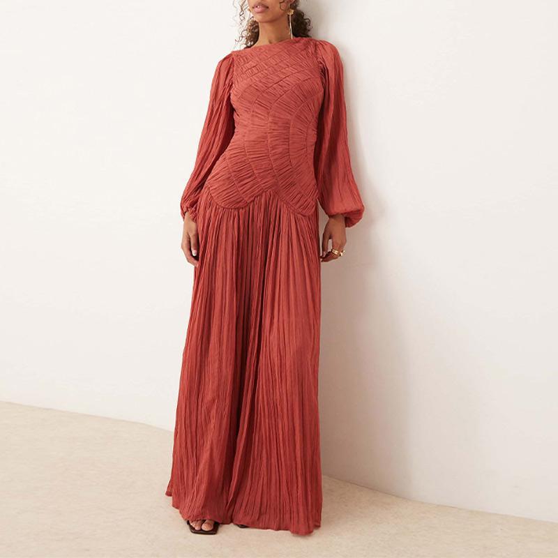 Damen Elegantes Maxikleid mit ausgefallenem Design und Plisseedetails Drune