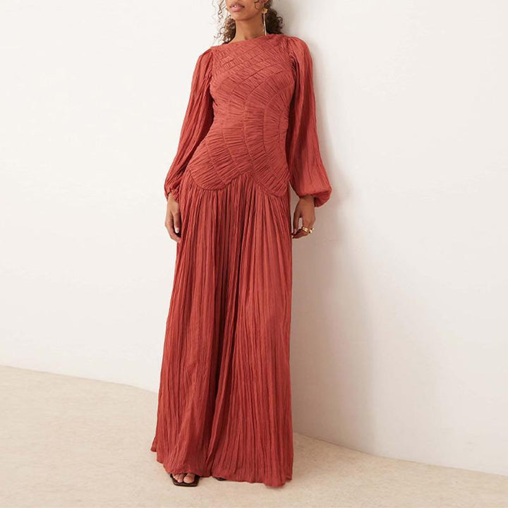 Damen Elegantes Maxikleid mit ausgefallenem Design und Plisseedetails Drune