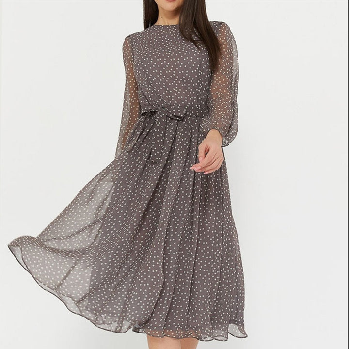 Damen Chiffonkleid mit transparenten Ärmeln und tailliertem Bindegürtel Drune