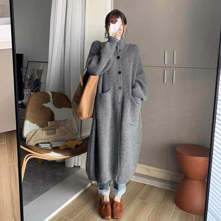 Damen Strickmantel mit großen Taschen und Knopfdetail Drune