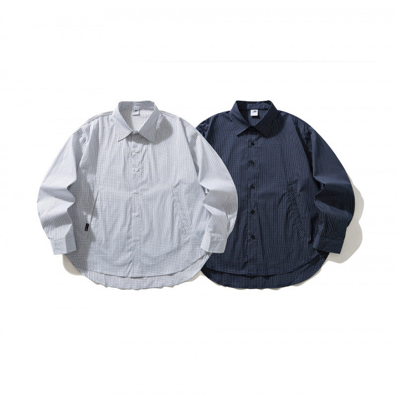 Unisex Leichtes kariertes Overshirt mit Hemdkragen, seitlichen Eingrifftaschen und abgerundetem Saum Drune