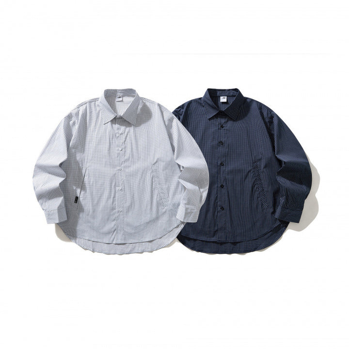 Unisex Leichtes kariertes Overshirt mit Hemdkragen, seitlichen Eingrifftaschen und abgerundetem Saum Drune