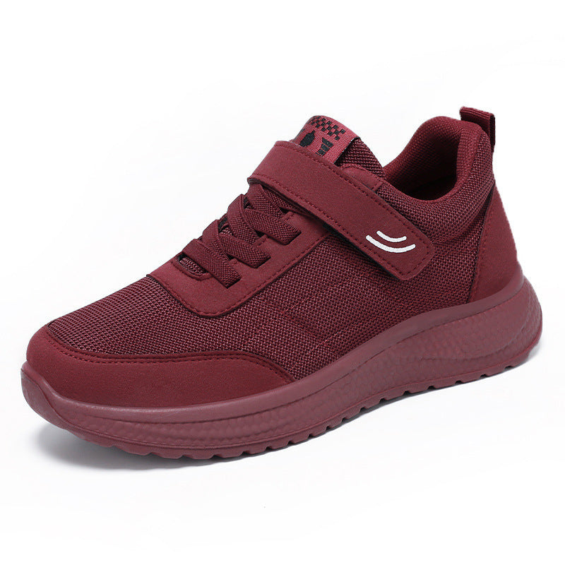 Damen nan leichter Alltag-Walking-Sneaker mit Klettverschluss und elastischer Schnürung, stoßdämpfender EVA-Zwischensohle und gepolstertem Fersenkragen Drune