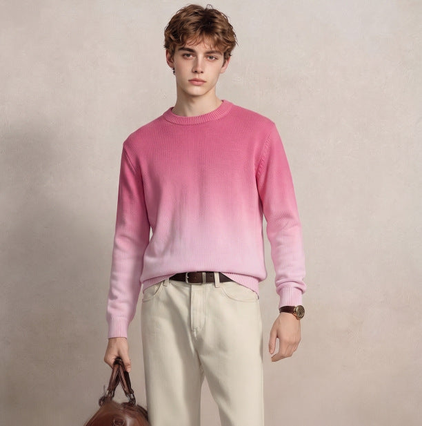 Herren Feinstrick-Pullover mit Dip-Dye-Effekt und Rundhalsausschnitt Drune