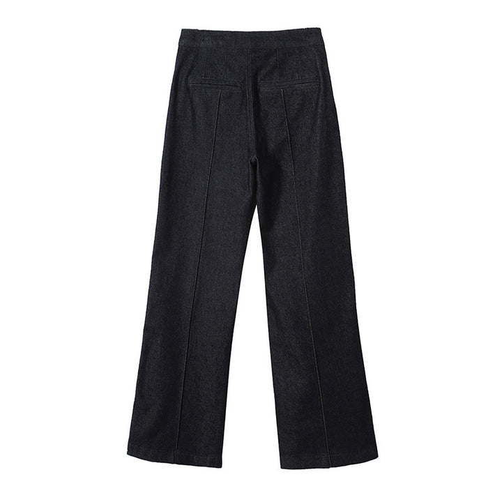 Damen High‑Waist Weite Denimhose mit durchgehender Mittelnaht und aufgesetzten Taschen Drune