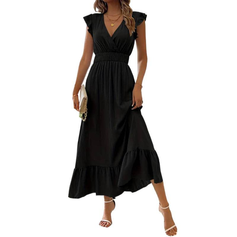 Damen Maxikleid mit voluminösen Rüschenärmel und elegantem Bund Drune