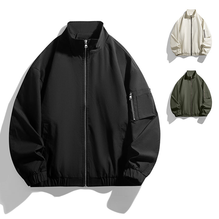 Herren Leichte Utility-Zipjacke mit Stehkragen, Ärmeltasche und elastischem Saum Drune